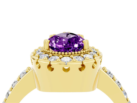 Yellow gold Pear Cut Diamond Halo Ring with Pavé Band and Prong Setting_16
