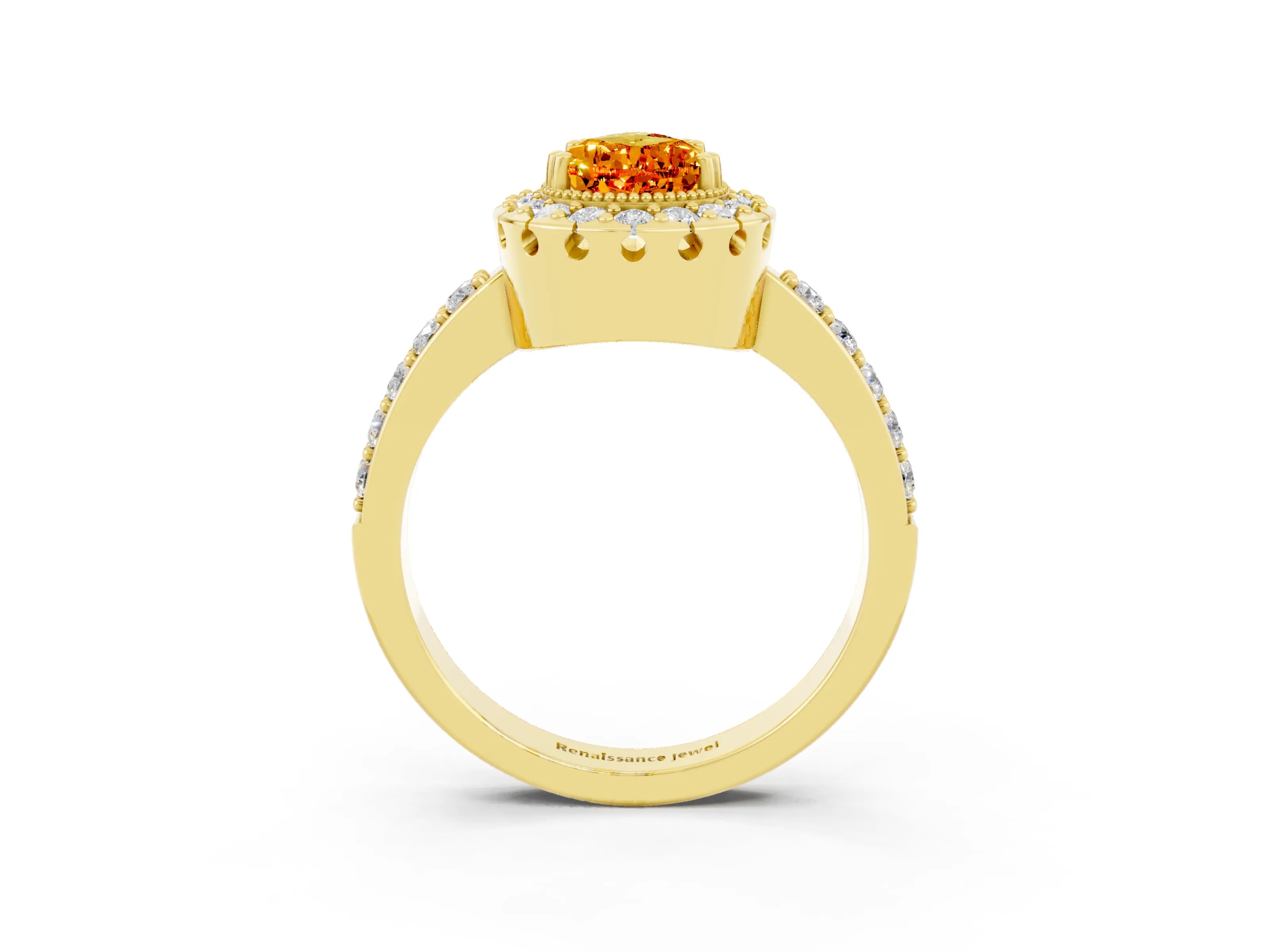 Yellow gold Pear Cut Diamond Halo Ring with Pavé Band and Prong Setting_3