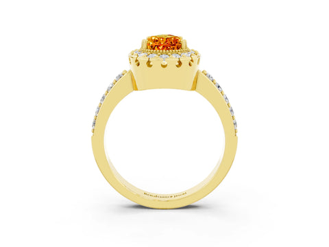 Yellow gold Pear Cut Diamond Halo Ring with Pavé Band and Prong Setting_3