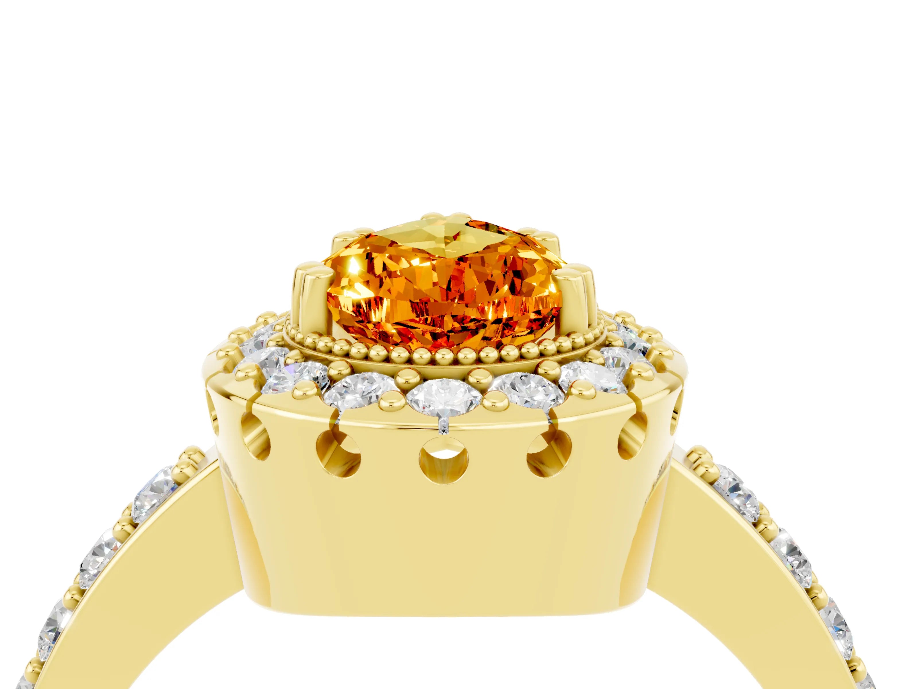 Yellow gold Pear Cut Diamond Halo Ring with Pavé Band and Prong Setting_4