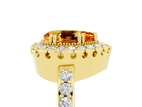 Yellow gold Pear Cut Diamond Halo Ring with Pavé Band and Prong Setting_5