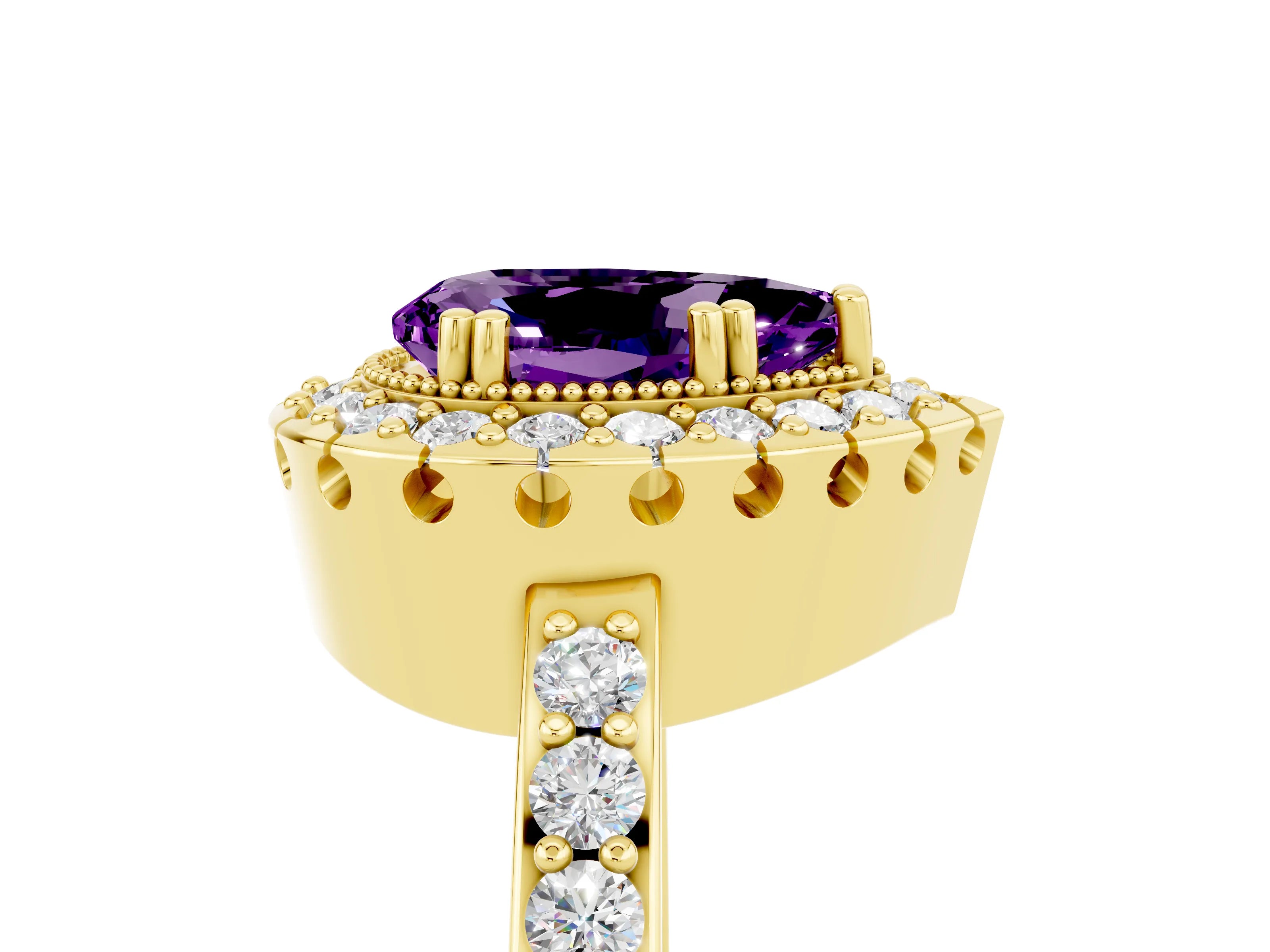 Yellow gold Pear Cut Diamond Halo Ring with Pavé Band and Prong Setting_5