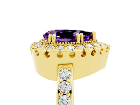 Yellow gold Pear Cut Diamond Halo Ring with Pavé Band and Prong Setting_5