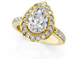 Yellow gold Pear Cut Diamond Halo Ring with Pavé Band and Prong Setting_8