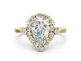 Yellow gold Pear Cut Diamond Halo Ring with Pear Side Stones and Prong Setting_57