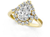 Yellow gold Pear Cut Diamond Halo Ring with Pear Side Stones and Prong Setting_58