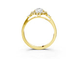 Yellow gold Pear Cut Diamond Halo Ring with Pear Side Stones and Prong Setting_60