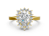 Yellow gold Pear Cut Diamond Halo Ring with Round Brilliant Halo and Solitaire Band_104