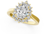 Yellow gold Pear Cut Diamond Halo Ring with Round Brilliant Halo and Solitaire Band_105