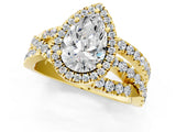 Yellow gold Pear Cut Diamond Halo Ring with Round Split Shank and Prong Setting_37