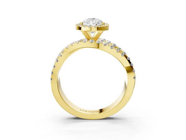 Yellow Gold Pear-Shaped Halo Engagement Ring Setting with Twisted Pave Split Shank