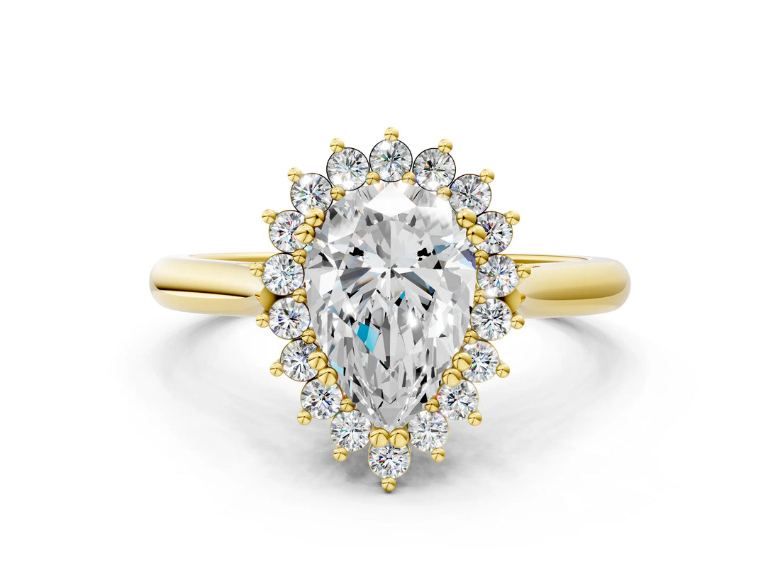 Yellow gold Pear Cut Diamond Halo Ring with Solitaire Band and Prong Setting_66