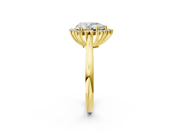 Yellow gold Pear Cut Diamond Halo Ring with Solitaire Band and Prong Setting