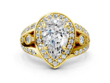 Yellow gold Pear Cut Diamond Halo Ring with Split Shank and Bezel Accents and Four-Prong Setting_13