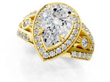Yellow gold Pear Cut Diamond Halo Ring with Split Shank and Bezel Accents and Four-Prong Setting_14