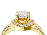 Yellow gold Pear Cut Diamond Halo Ring with Split Shank and Bezel Accents and Four-Prong Setting_17