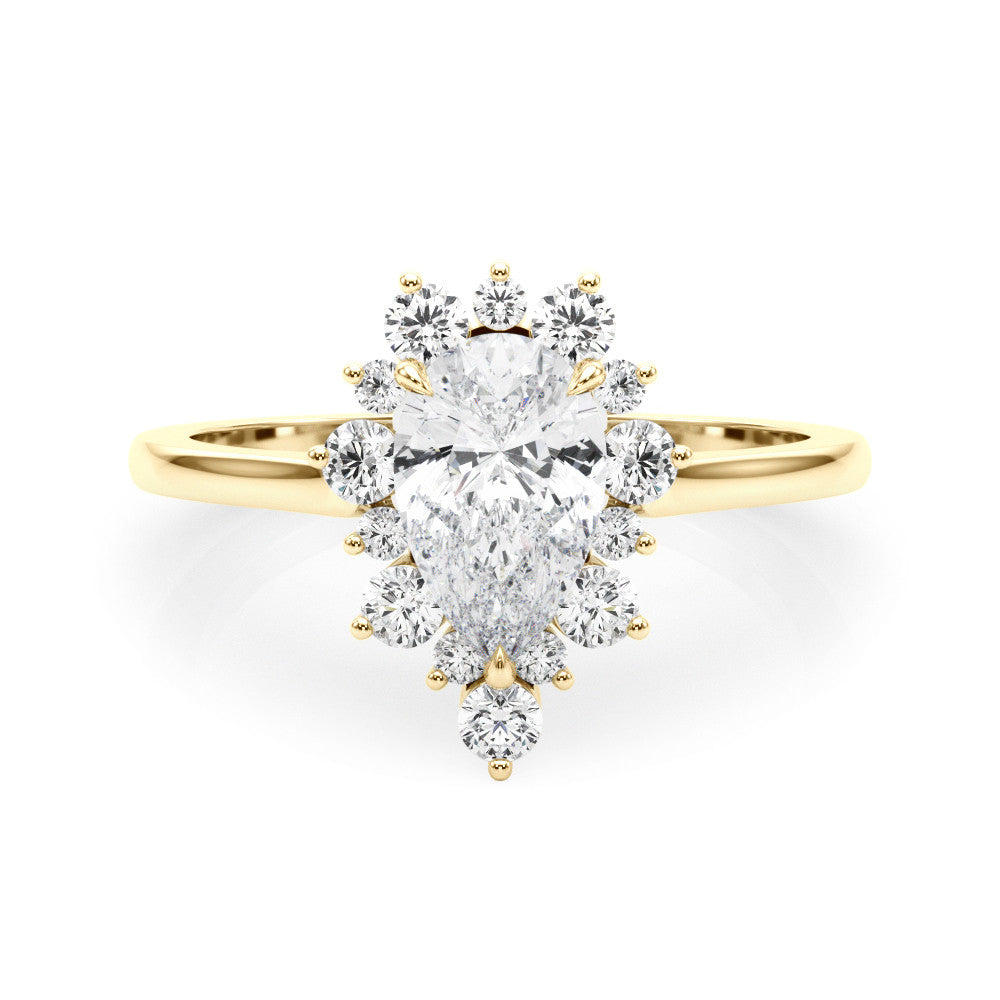 Yellow gold Pear-Cut Diamond Halo Solitaire Ring with Round Brilliant Halo and Prong Setting 1