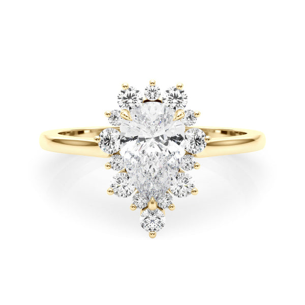 Yellow gold Pear-Cut Diamond Halo Solitaire Ring with Round Brilliant Halo and Prong Setting
