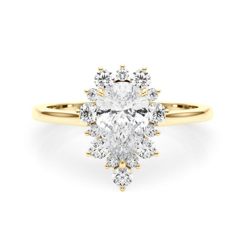 Yellow gold Pear-Cut Diamond Halo Solitaire Ring with Round Brilliant Halo and Prong Setting 1