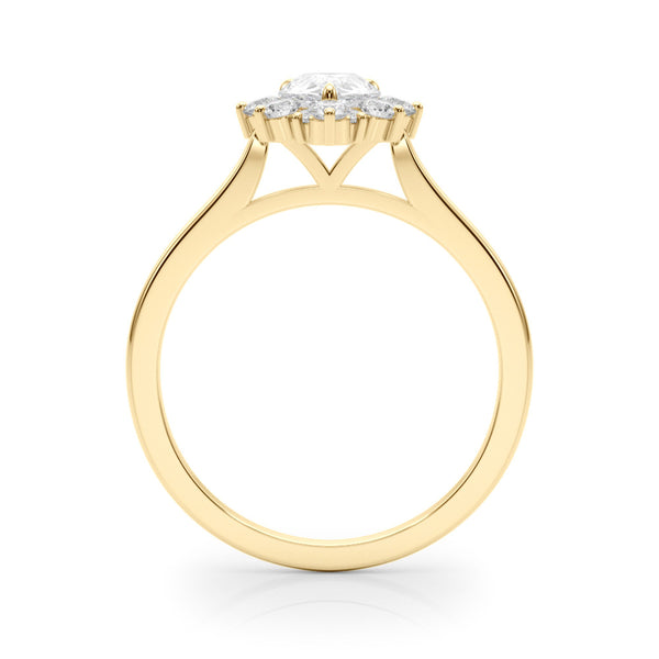Yellow gold Pear-Cut Diamond Halo Solitaire Ring with Round Brilliant Halo and Prong Setting