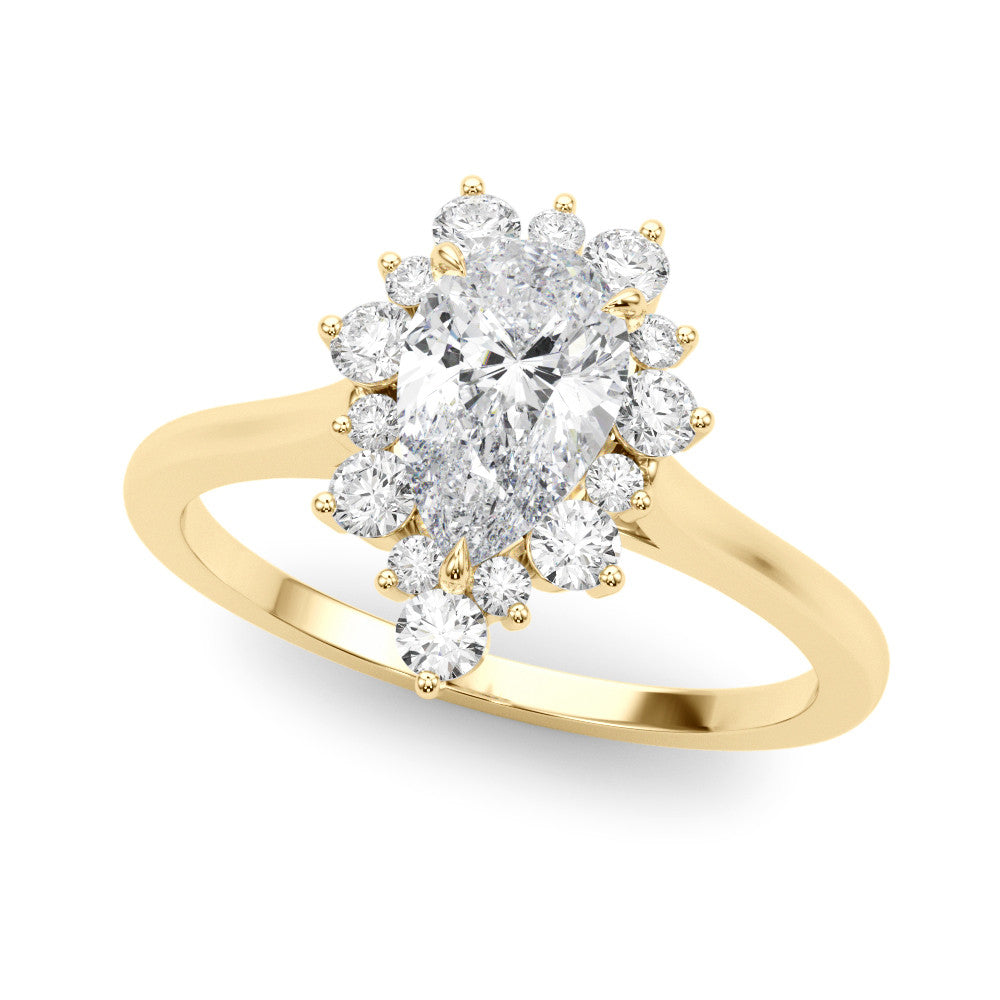 Yellow gold Pear-Cut Diamond Halo Solitaire Ring with Round Brilliant Halo and Prong Setting