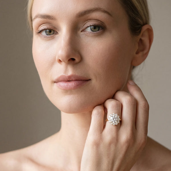 Yellow gold Pear-Cut Diamond Halo Solitaire Ring with Round Brilliant Halo and Prong Setting