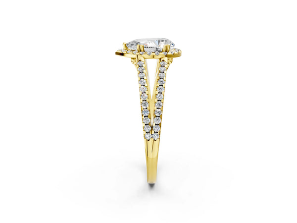 Yellow gold Pear Cut Diamond Halo Split Shank Engagement Ring