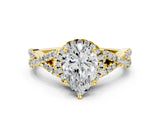 Yellow gold Pear Cut Diamond  Halo Twist Band Solitaire Prong Setting Ring_109