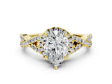 Yellow gold Pear Cut Diamond  Halo Twist Band Solitaire Prong Setting Ring_36