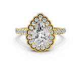 Yellow gold Pear Cut Diamond Milgrain Floral Halo Engagement Ring with Pavé Band_21