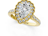 Yellow gold Pear Cut Diamond Milgrain Floral Halo Engagement Ring with Pavé Band_22