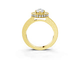 Yellow gold Pear Cut Diamond Milgrain Halo Engagement Ring with Round Pavé Band and Prong Setting_15