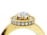 Yellow gold Pear Cut Diamond Milgrain Halo Engagement Ring with Round Pavé Band and Prong Setting_16
