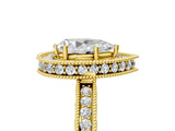Yellow gold Pear Cut Diamond Milgrain Halo Engagement Ring with Round Pavé Band and Prong Setting_17