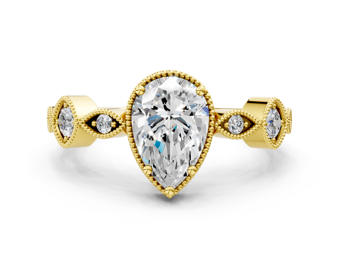 Yellow gold Pear Cut Diamond Milgrain Marquise Band with Prong Setting_3