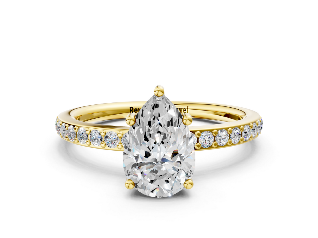Yellow gold Pear Cut Diamond Pavé Band Ring with Four-Prong Setting_36