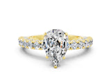 Yellow gold Pear Cut Diamond Pavé Band Solitaire Ring with Prong Setting