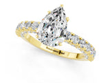 Yellow gold Pear Cut Diamond Pavé Band Solitaire Ring with Prong Setting_1