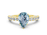 Yellow gold Pear Cut Diamond Pavé Band Solitaire Ring with Prong Setting
