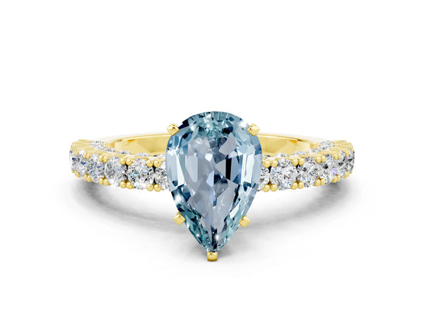 Yellow gold Pear Cut Diamond Pavé Band Solitaire Ring with Prong Setting