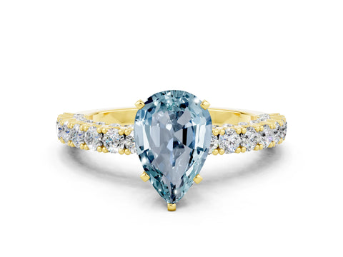 Yellow gold Pear Cut Diamond Pavé Band Solitaire Ring with Prong Setting