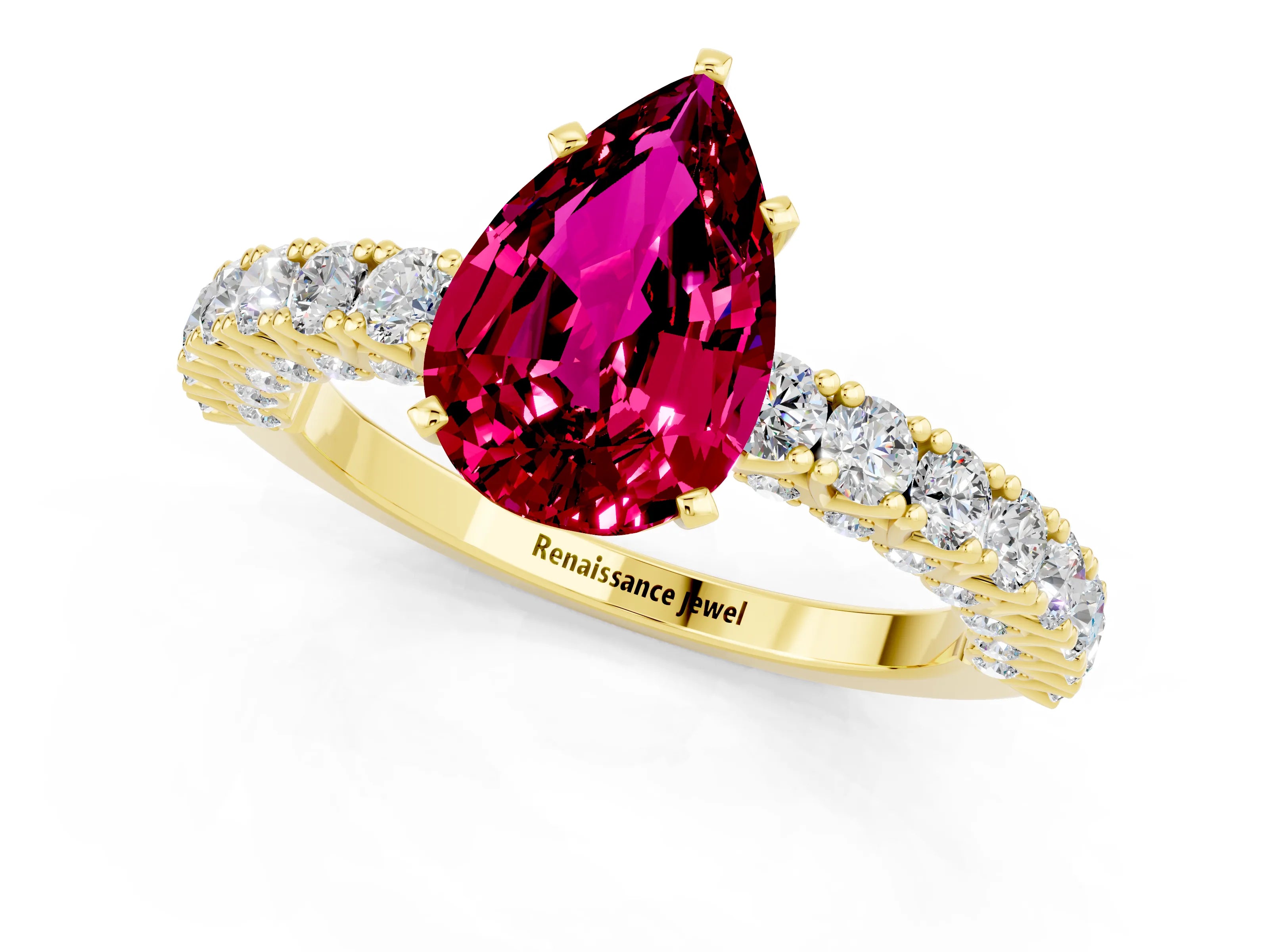 Yellow gold Pear Cut Diamond Pavé Band Solitaire Ring with Prong Setting_1