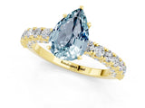 Yellow gold Pear Cut Diamond Pavé Band Solitaire Ring with Prong Setting_1