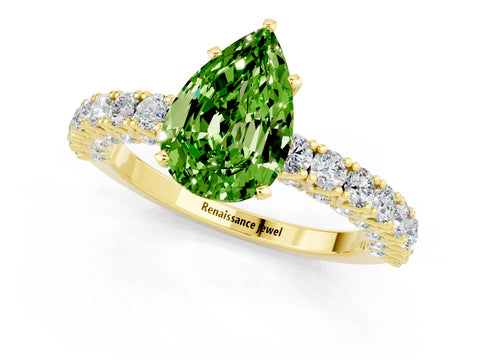 Yellow gold Pear Cut Diamond Pavé Band Solitaire Ring with Prong Setting_1
