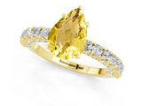 Yellow gold Pear Cut Diamond Pavé Band Solitaire Ring with Prong Setting_1