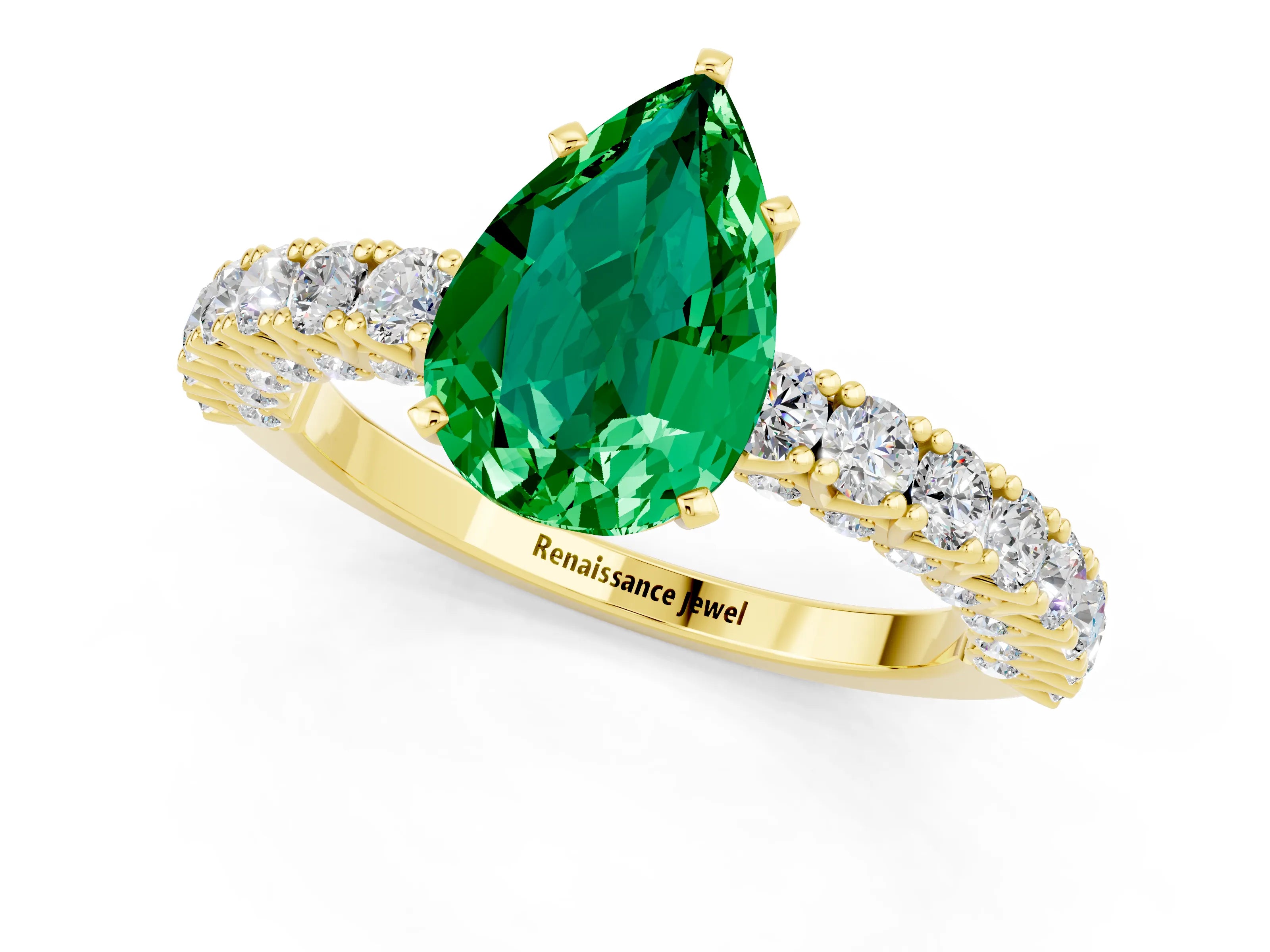 Yellow gold Pear Cut Diamond Pavé Band Solitaire Ring with Prong Setting_1