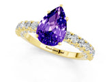 Yellow gold Pear Cut Diamond Pavé Band Solitaire Ring with Prong Setting_1