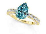 Yellow gold Pear Cut Diamond Pavé Band Solitaire Ring with Prong Setting_1