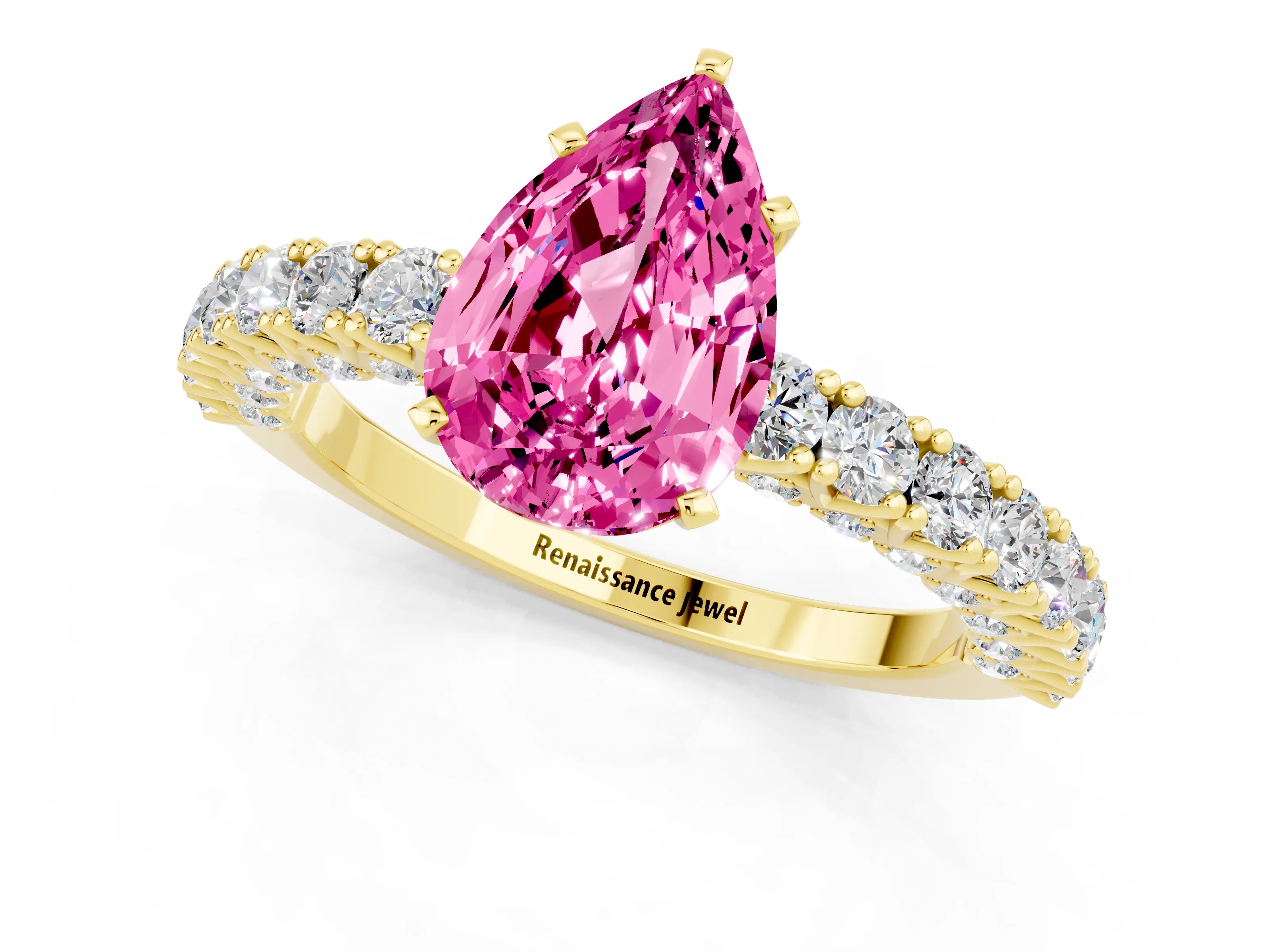 Yellow gold Pear Cut Diamond Pavé Band Solitaire Ring with Prong Setting_1