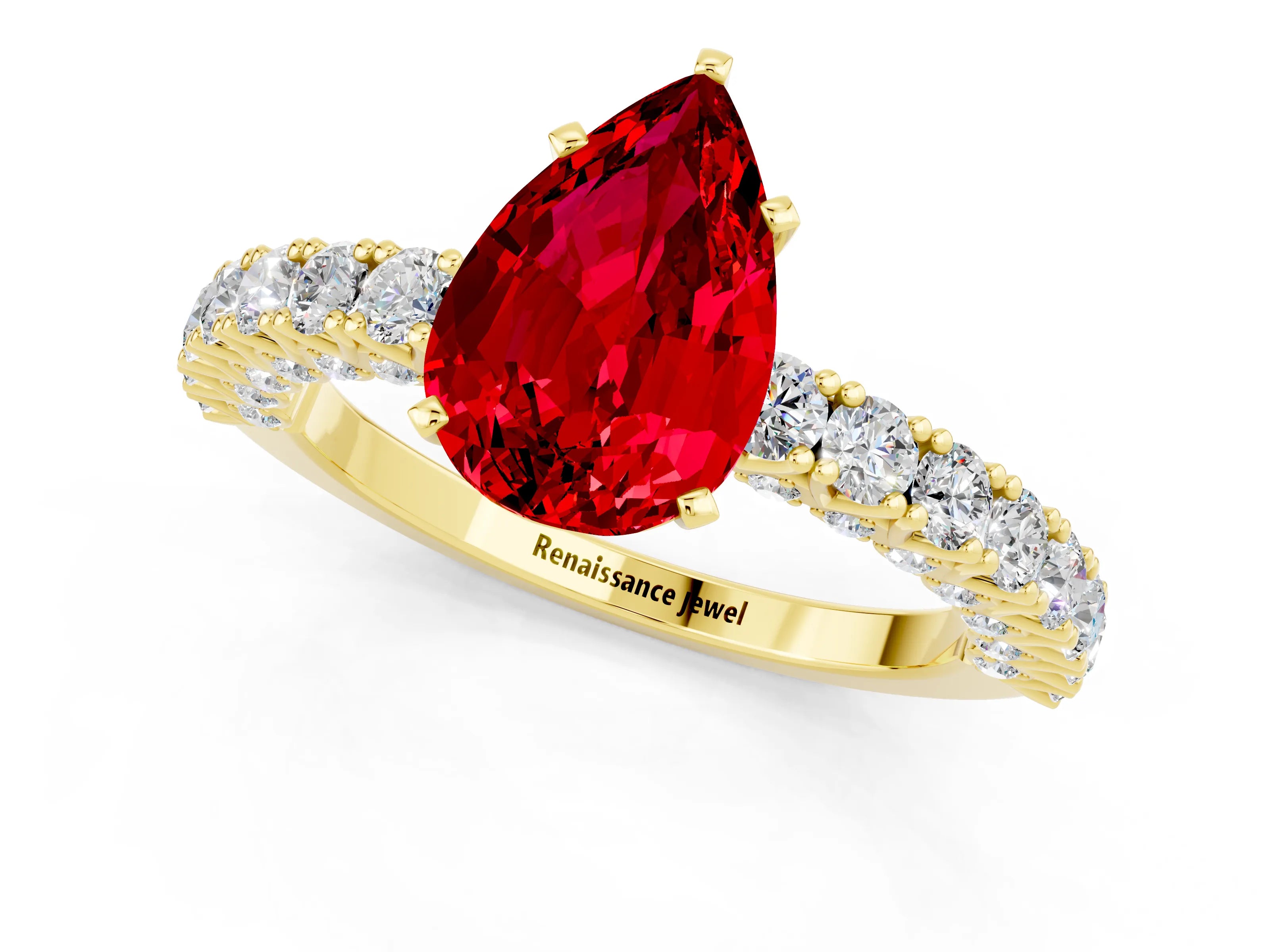 Yellow gold Pear Cut Diamond Pavé Band Solitaire Ring with Prong Setting_1